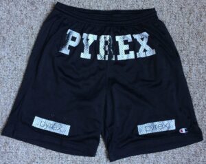 Pyrex Vision x Champion mesh basketball shorts from S/S 2013 collection, featuring bold “PYREX” branding